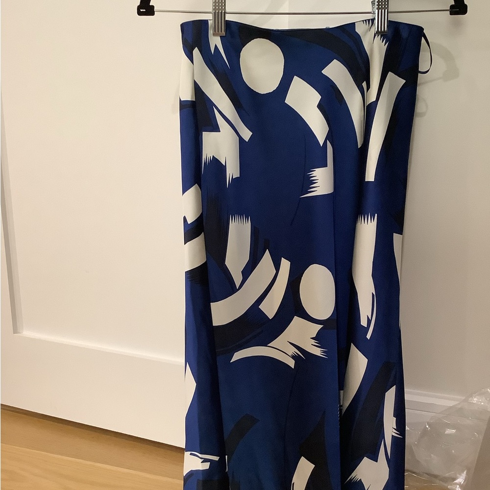 Ralph Lauren Blue and White A-line Midi Skirt